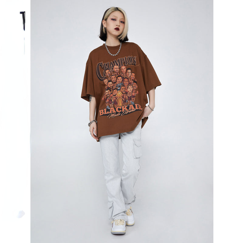 Y2g Shirts for Boys Printed Short Sleeve Men's Retro Brown