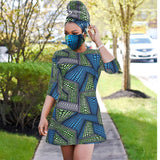 2020 African print dress outfit for women dashiki top shirts+headwrap+mask headband traditional party dress plus size