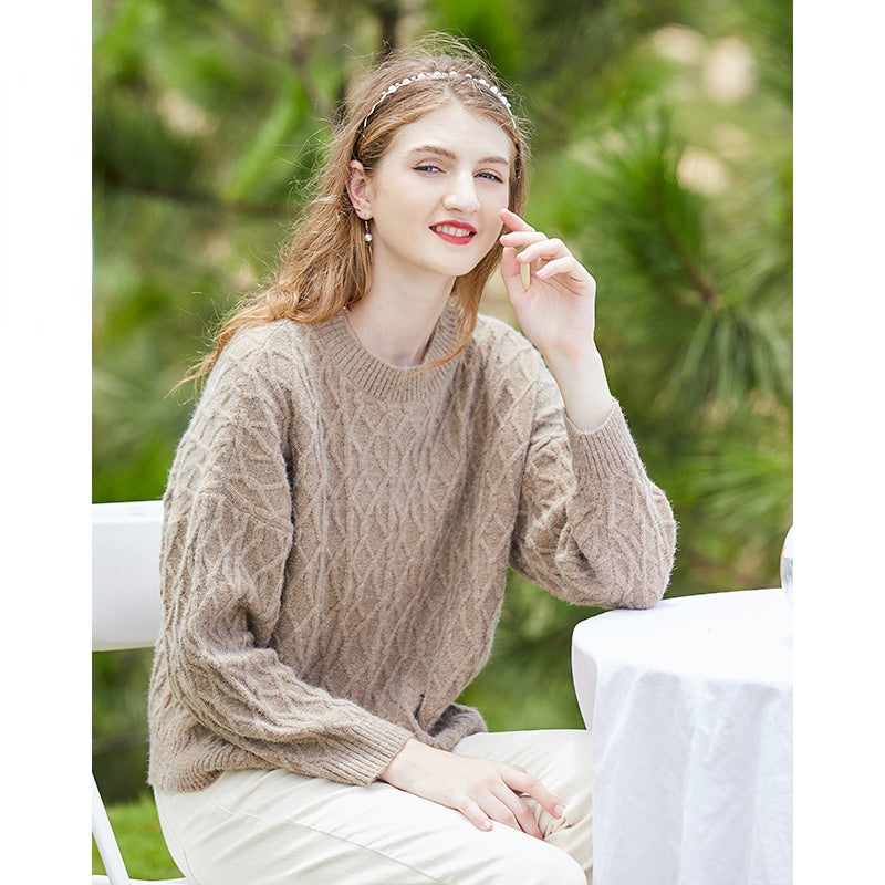 Naomi Watts Gypsy Outfits Pullover Cashmere Sweater Women's Loose round Neck Cable-Knit Sweater Sweater