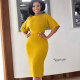 Dashiki Half Sleeve  Women Sexy African Party Dresses Yellow Pencil Dress Mustard Africa Clothing for Ladies