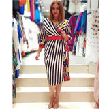 African Women's Wear Striped Multicolor Flower Print Dress African Dashiki Ankara Styles Dress
