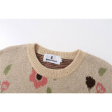 Men Sweater Flower Jacquard Knitted Sweater Men's Loose round Neck Sweater
