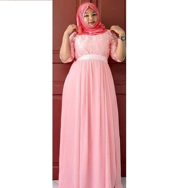 African Women's Wear Solid Color Lace Chiffon Party Evening Dress African Dashiki Ankara Styles Dress