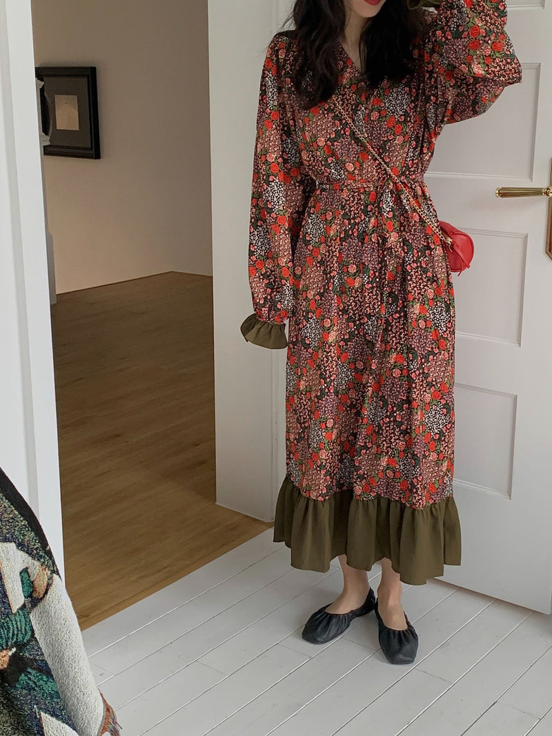 Gypsy Style Dresses Floral Lace-up Mori Style Slimming Waist