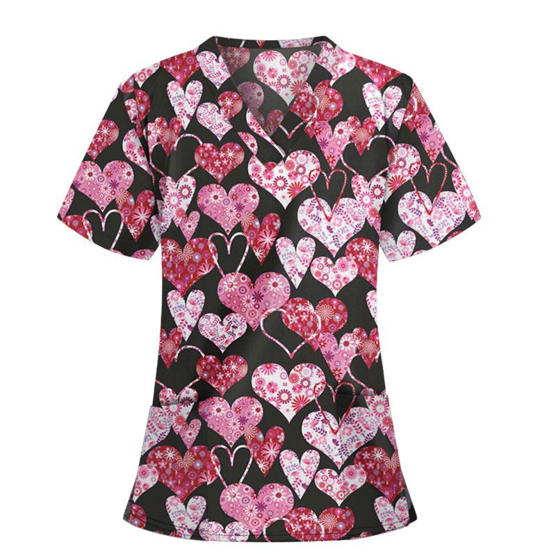 Valentine's Day T Shirt Heart Printing V-neck Short Sleeve T-shirt