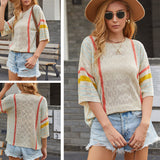 Women Pullover Knit Sweater Women's Autumn Sweater Female Striped Color Matching Sweater
