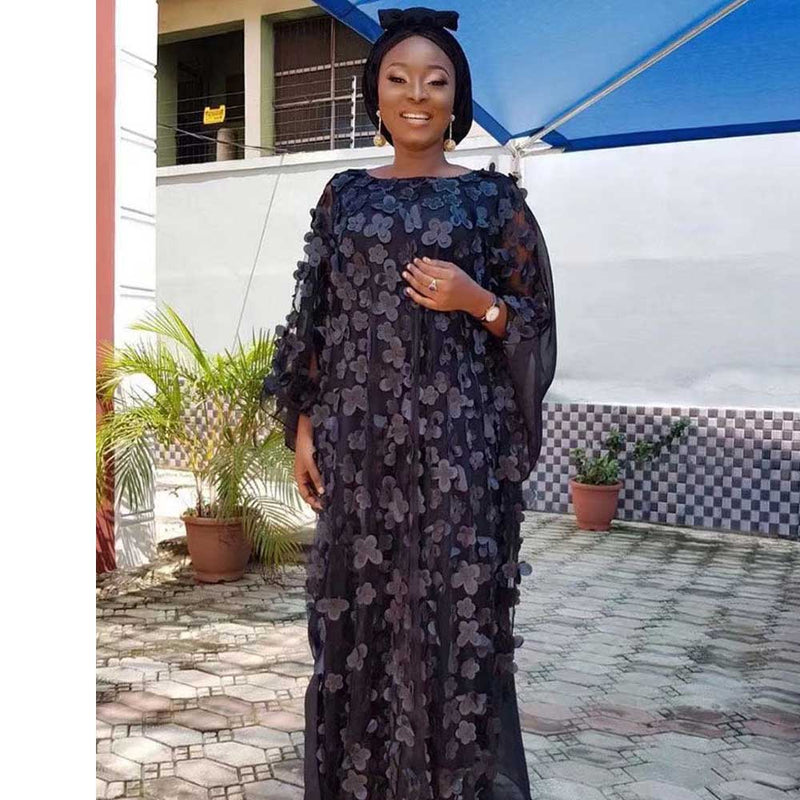 African Women's Wear Dress Embroidered Flowers Batwing Sleeve Loose Robe Vest Long Dress African Dashiki Ankara Styles Dress