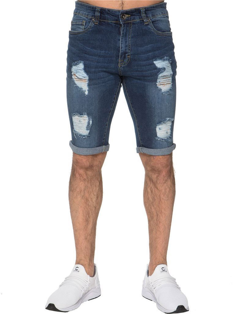 Men White Shorts Men's Leisure Ripped Cropped Denim Shorts