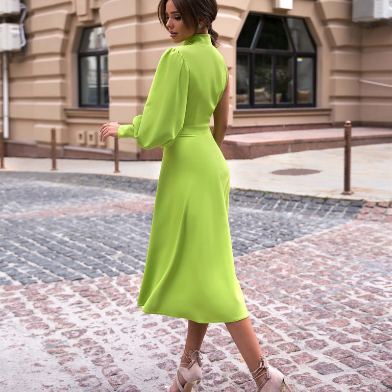 Lady Gaga Dress Slim-Fit One-Shoulder Long Sleeve Solid Color Simple