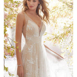 Long Homecoming Dresses Sexy V-neck Sleeveless Lace Wedding Dress