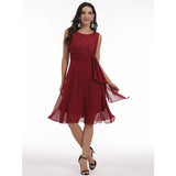 Burgundy Dress Formal Spring/Summer Chiffon Dress Sexy Lace Stitching Formal Dress