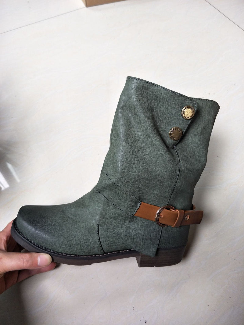 Yellowstone Cowboy Boots Women'S Boots Cuffed Women'S Shoes Belt Buckle Side Zipper Short Boots