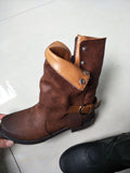 Yellowstone Cowboy Boots Women'S Boots Cuffed Women'S Shoes Belt Buckle Side Zipper Short Boots