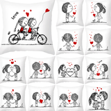 Valentine's Day Pillow Covers 4 Piece Random Styles Together, Peach Peel Printing Lovers Love Sketch Back Cushion