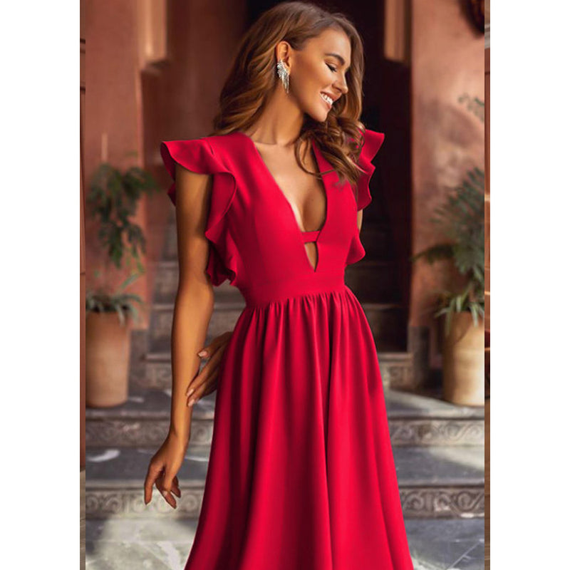 Burgundy Evening Dresses for Weddings Women's Sexy Large Swing Dress Princess Dress