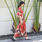 Gypsy Style Dresses Ethnic Style Red Printed Bare Back Lace-up