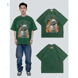 Y2g Shirts for Boys Street Retro Washed Printed Short Sleeve Men