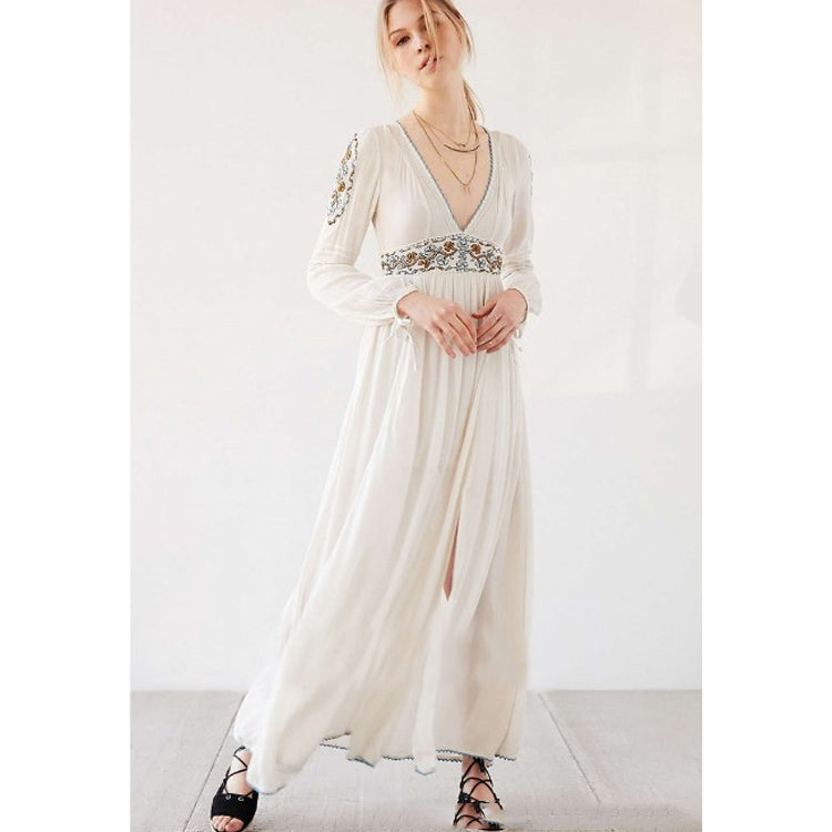Beth Dutton Bohemian Dress Winter Autumn Maxi Dresses Embroidered Split Dress