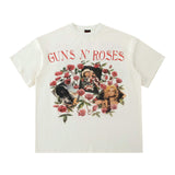 Y2g Shirts for Boys Gunsn Rose Short Sleeve Retro Loose Casual T-shirt
