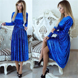Blue Velvet Dress Gold Velvet Solid Color