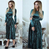 Blue Velvet Dress Gold Velvet Solid Color