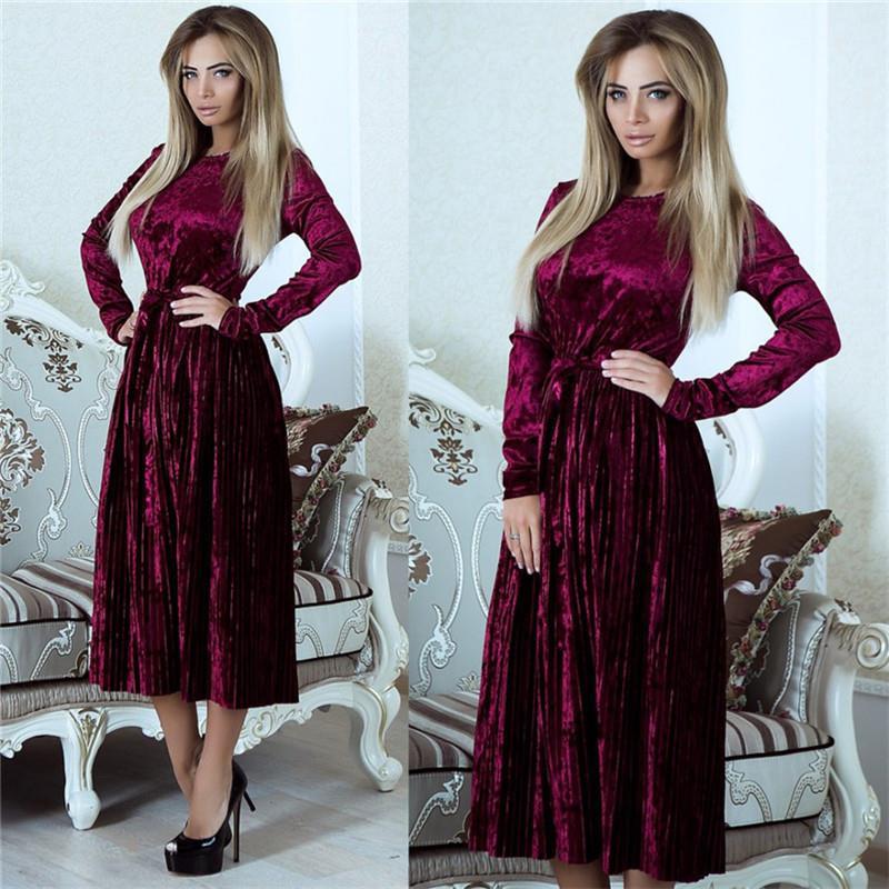Blue Velvet Dress Gold Velvet Solid Color