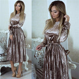 Blue Velvet Dress Gold Velvet Solid Color