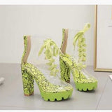 Platform Heels for Women High Heel Transparent PVC Straps Sandal Boots