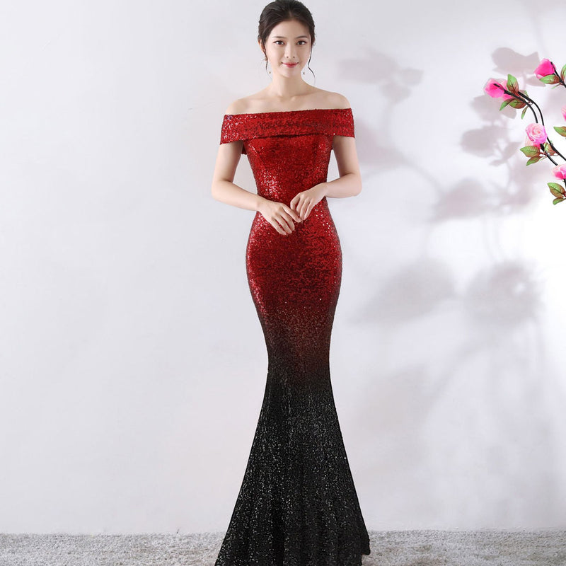 Burgundy Dress Formal Dress Slimming Host Formal Dress Long