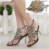 Gold Heels Fashion Women's High Heel Diamond Sandals Women's Shoes