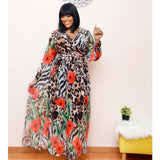 African Women's Wear Flower Print Chiffon Dress African Dashiki Ankara Styles Dress