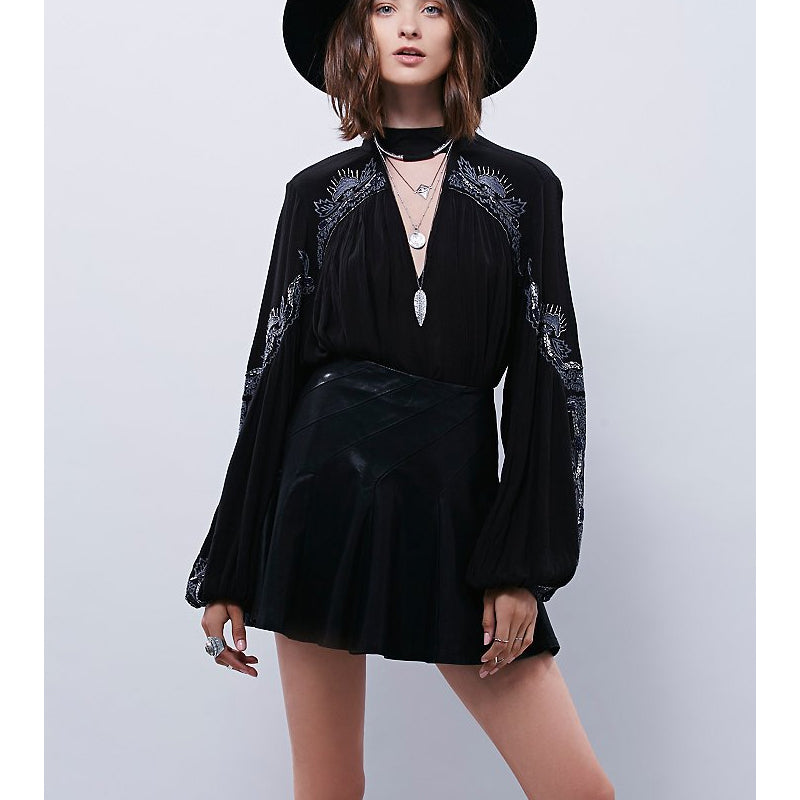 Beth Dutton Bohemian Dress Winter Autumn Maxi Dresses Embroidered Deep V-neck Blouse Embroidered Top