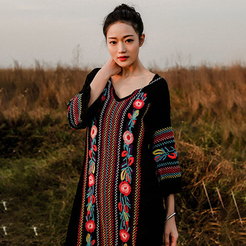 Beth Dutton Bohemian Dress Winter Autumn Maxi Dresses Embroidery Tassel V-neck Dress