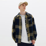 Man Fall Outfits Plaid Stitching Polo Collar Jacket Men's and Women's Casual Jacket