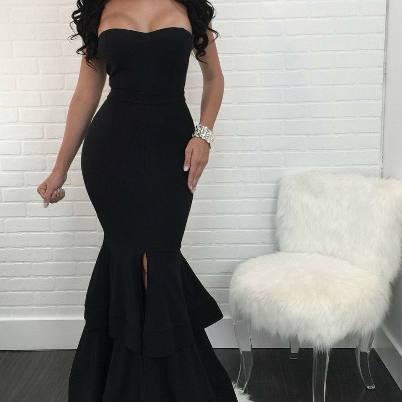 Burgundy Evening Dresses for Weddings Tube Top Fishtail Dress