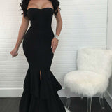 Burgundy Evening Dresses for Weddings Tube Top Fishtail Dress