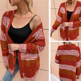 Women Pullover Knit Sweater Autumn and Winter Women's Striped Sweater Button Sweater Coat