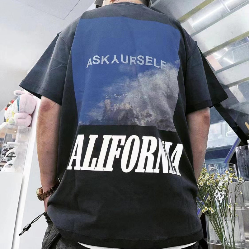 Askyurself T Shirt Printed High Street Loose Short Sleeve T-shirt for Men