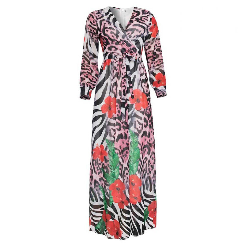 African Women's Wear Flower Print Chiffon Dress African Dashiki Ankara Styles Dress