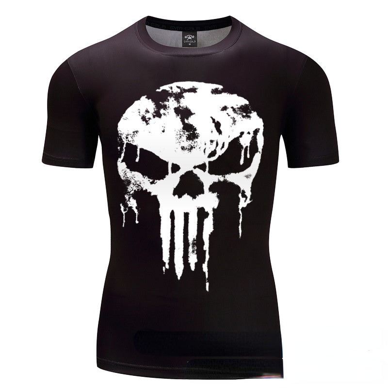 Skull T Shirt 3D Printed Short-Sleeved T-shirt Skull High Elastic Sports Quick-Drying Tights