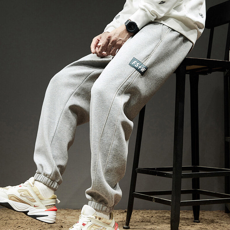 Grey Sweatpants Winter Velvet Sport Trousers Men's Loose Autumn and Winter