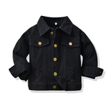 Children Jean Jackets Spring and Autumn Green Fashionable Jacket Lapel Long Sleeve Short