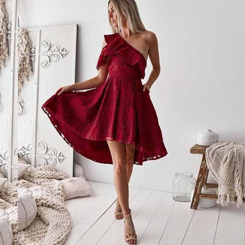 Burgundy Evening Dresses for Weddings Lace Midi Dress Princess Dress