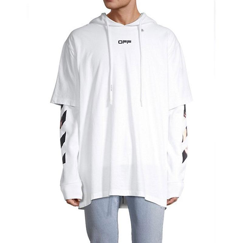Off White Hoodie With Arrow Print Men'S Plus Size Casual And Comfortable Sweater Owt
