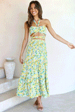 Gypsy Girl Outfits Printed Dress Casual Halter Suit