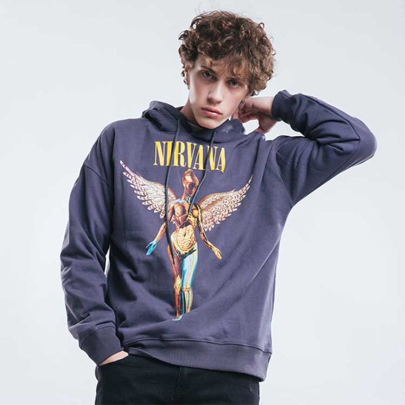 Nirvana Hoodie Dark Style Angel Print Distressed Couple Loose Hip Hop