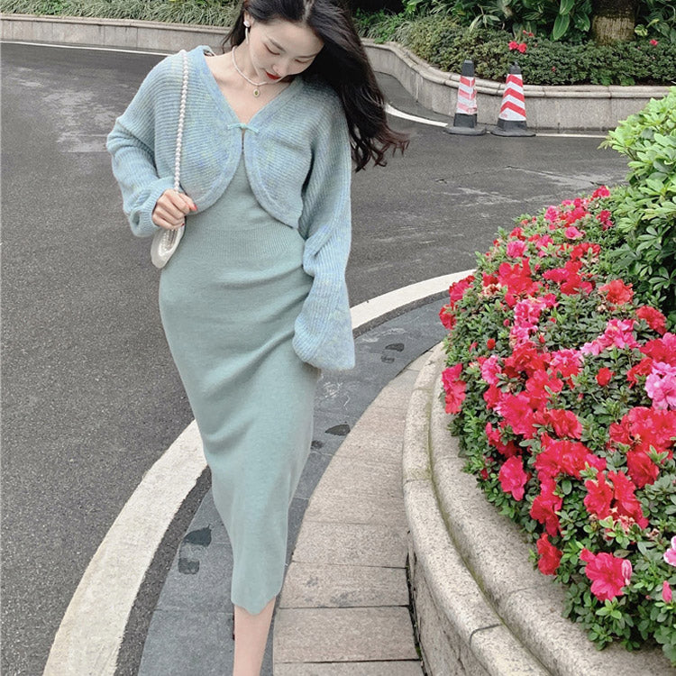 MIDI Mauve Cocktail Dress Fall/Winter Elegant V-neck Vest Dress for Women