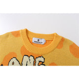 Men Sweater Cartoon Giraffe Brocade Sweater Men Loose Crew Neck Top