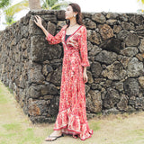 Gypsy Style Dresses V-neck Oversized Skirt Holiday Floral Print