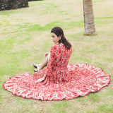 Gypsy Style Dresses V-neck Oversized Skirt Holiday Floral Print